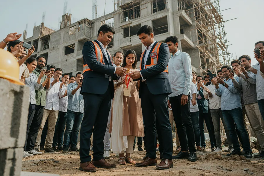 Groundbreaking ceremony for an Om Shiv Buildvision development